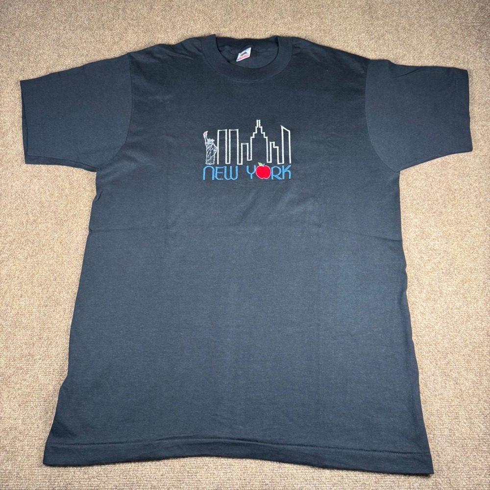 Vintage Fruit of the Loom Mens XL NYC New York Black Single Stitch Tee Shirt